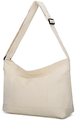 VASCHY Bolsa Bandolera de Lona, Bolso de Hombro Grande para Hombre Mujer Bolso Crossbody Casual Bolso Tela Ligera Bolso Cruzado Mensajero para Escuela Viaje Trabaja, Beige