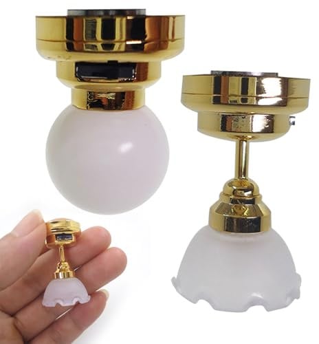 Dollhouse Lights 2Pcs Realistic 1/12 Miniature Ceiling Lamp Dollhouse Lights Battery Operated, Mini Led Lamp with ON/Off Switch for 1/6, /12 Doll House DIY Pretend Play