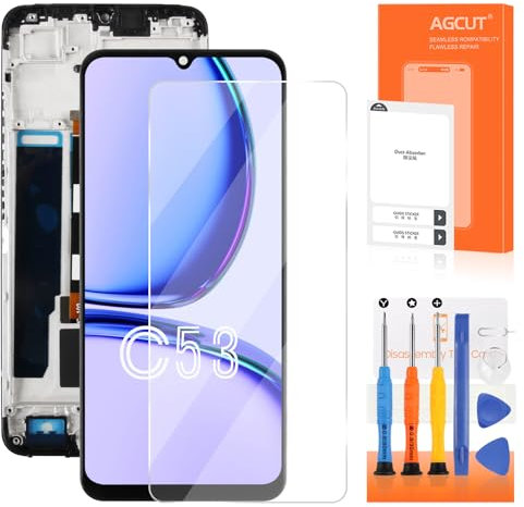 Pantalla LCD para Oppo Realme C53 RMX3760 Reemplazo de la pantalla para Realme C53 Pantalla de Cristal Touch Screen Digitalizer Assembly con herramientas (6,74 pulgadas, negro con marco)