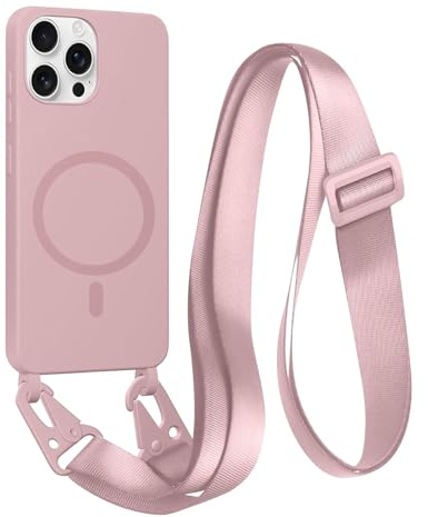 FMPCUON Handyhülle für iPhone 11 Pro Max kompatibel Wireless Charging,Magnetisch Necklace Hülle mit Bands für Abnehmbar Kordel zum Umhängen Silikon Case,Rosa
