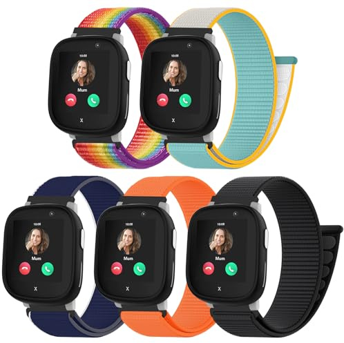 chinbersky 5 Stück Nylon Loop Armband kompatibel mit Xplora X6 Play/Anio 6 Armband, Kids Smartwatch Klettverschluss Mädchen Jungen Verstellbare Geflochtenes Stoff Band für Xplora X6/X6Pro/Anio 6