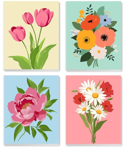 MXJSUA 4 Pack Framed Canvas Paint by Numbers for Kids Adults, Peony Lilies Flowers Paint by Numbers Kit for Children Beginners, DIY Acrylic Painting Craft Kits for Home Wall Decor, 20x25cm