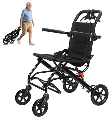 Somerway Rollstuhl Faltbar Leicht, Karbonstahl-Legierung 9,5 kg Ultraleicht Reiserollstuhl, Klappbar Transport Rollstühle mit Sicherheitsgurt für Behinderte and ältere, 220 lbs
