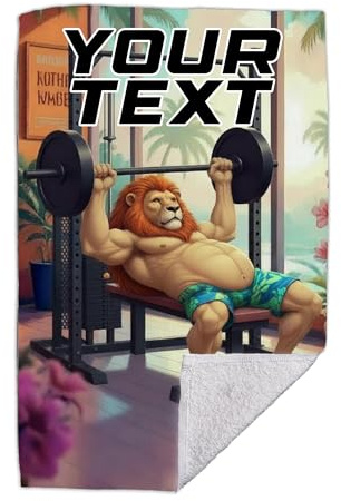 LOCO Sporthandtuch Fitnessstudio lustig – Gym Handtuch 50x100 Leo mit Name | Badetuch aus Baumwolle personalisiert mit Text | Strandtuch Löwen-Motiv | lustig | langlebigem Druck | weich
