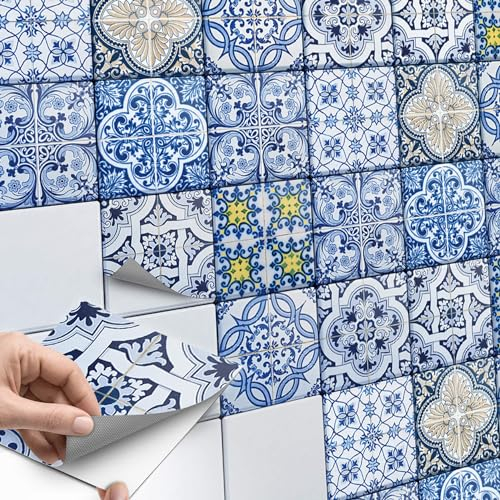 Fliesen-Aufkleber - CREATISTO Fliesenfolie u. Fliesensticker I Dekosticker Badezimmer-Fliesen Küchen-Fliesen selbstklebend - Fliesen renovieren o. Fliesenfarbe I 15x15 cm - Motiv Klassisch - 18 Stück