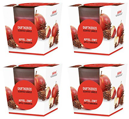 pajoma® Duftkerze 4er Set, Apfel-Zimt - im satinierten Glas | 4x 120g Wachsgewicht, Brenndauer: 25 Stunden, in edler Geschenkverpackung | Premium Qualität