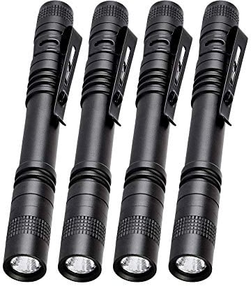 Pocketman 4 x LED-Stiftlampen, taktische Taschenlampe mit Clip (13,3 cm)