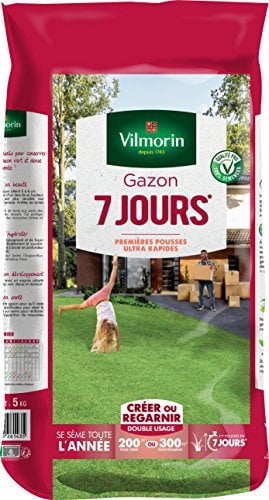 VILMORIN - Gazon 7 jours - Premières pousses dès 1 semaine - Pour créer un nouveau gazon/regarnir un gazon ancien - Installation ultra-rapide - Se sème toute l'année - 5 Kg