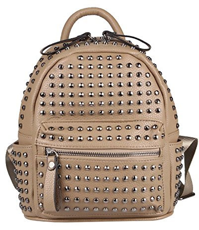 OBC Damen Nieten Rucksack Tasche Cityrucksack Stadtrucksack Metallic Backpack Schultertasche Handtasche Umhängetasche Shopper Daypack (Taupe 23x25x12 cm)