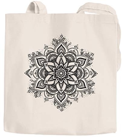 Jutebeutel Mandala Ornament Bohemian Boho Ethno Baumwolltasche Stoffbeutel Tragetasche Autiga® natur 2 lange Henkel