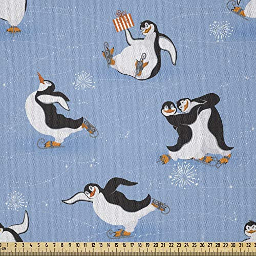 ABAKUHAUS Cartoon-Tier Stoff als Meterware, Skating Penguins, Microfaser Stoff für Dekoratives Basteln, 1M (230x100cm), Dunkelblau