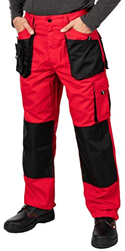 MAZALAT work wear Pantalon de Travail Homme, avec des Poches Genouillere. Pantalon Travail Homme, Vetement Travail, Multi Poches, Grande Taille S - XXXL, Vetement Homme, Rouge, Haute qualité 48