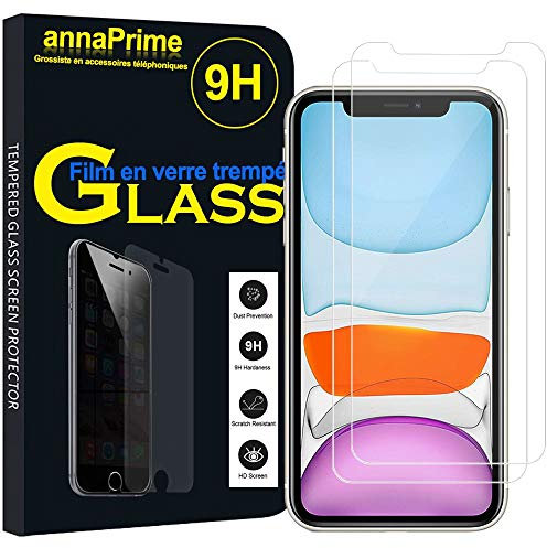 annaPrime® Lot 2 Films Vitre Verre Trempé de Protection d'écran pour Apple iPhone 11 6.1 A2221 A2111 A2223 - Transparent