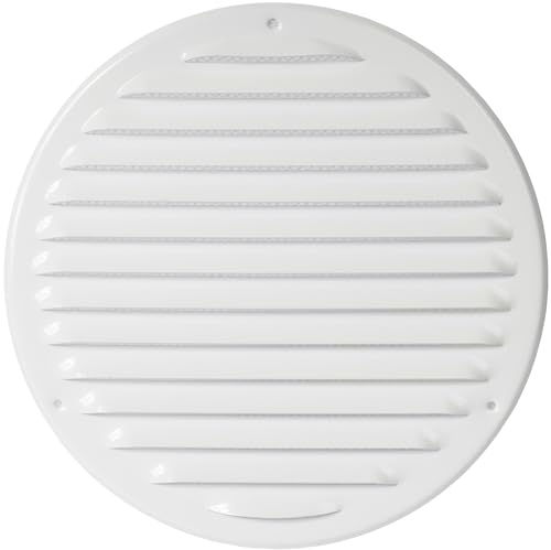 8 Inch / 200 mm White Vent Cover - Metal Round Soffit Grille - Louvered Air Return Grille - for Ceiling and Sidewall - Built-in Protection Screen Mesh - HVAC Ventilation
