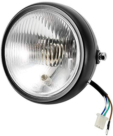 Terisass Faros de motocicleta 12V 35W Estilo retro Moto LED Faros delanteros 5.75 pulgadas Carcasa negra Lente blanca Lámpara de cabeza de motocicleta para GN125