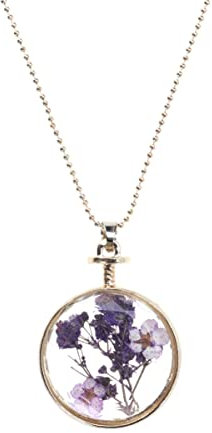 Yardwe Collier Pendentif Fleur Séchée Verre Bouteille De Parfum Ronde Avec Fleurs Séchées Souffle De Accessoire Unique Pour Occasions Spéciales