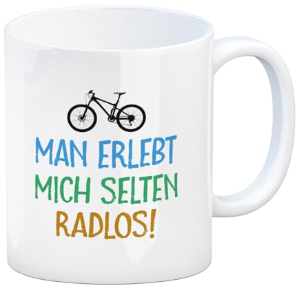 trendaffe Man erlebt mich selten radlos Kaffeebecher mit Mountainbike Motiv Hobby Fahrrad