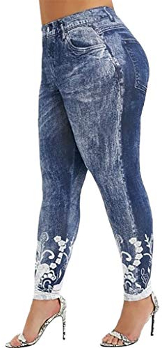 Leggings Yoga Frauen Gedruckte Fitness Running Gym Stretch Sporthose Hose (5XL,5Blau)
