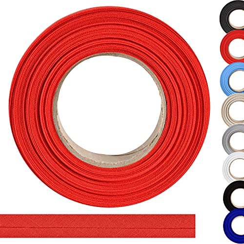 ME:NaMa Schrägband aus 100% Baumwolle - 10 m x 18 mm (gefalzt) - Hochwertiges Einfassband, Baumwollband, Schrägband - Ideal zum DIY-Nähen - In Belgien hergestellt, auf Einer Rolle (Rot)