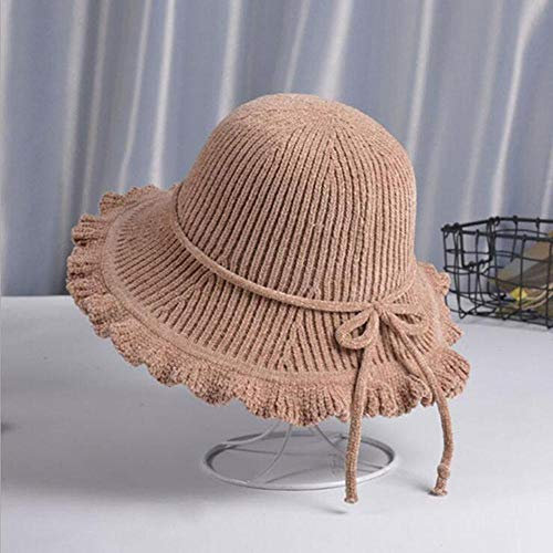 Bucket Hat Hut Damen Herren Lady Caps Fischerhut Einfarbiger Bowknot Wild Plissee Sunshade Retro Hat-Khaki
