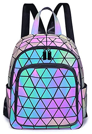 SIYUE Geometrische Taschen Reflektierend Rucksack Damen, Holographic Holo Rucksack Geldbörsen und Handtaschen Geometrischer Leuchtende Taschen NO.A3