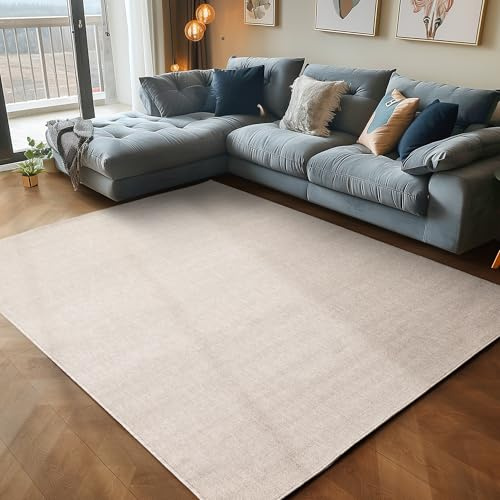 Carpettex Wohnzimmer Teppich - Kurzflor Modern Einfarbig 120 x 170 cm Creme - Waschbar Extra Weich Flauschig für Küche, Schlafzimmer, Kinderzimmer, Esszimmer, Flur