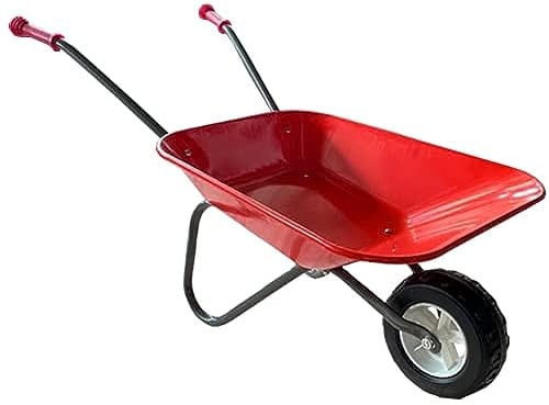 ASC New Child Kids Metal Wheelbarrow - Red/Grey - Toy, Play, Farm, Gardening
