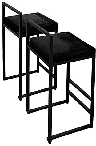 LYP Freizeit Bar Stühle Frühstück Barhocker 2er Set Samt Barhocker mit Metallfußstütze & Untergestell Lässige Thekenstühle 65cm (Schwarz)