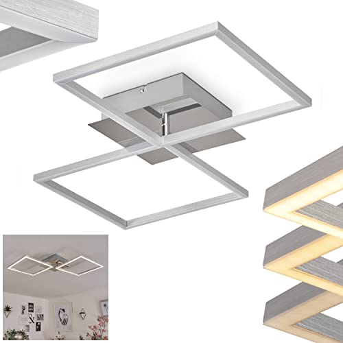 LED Deckenleuchte Buren, dimmbare Deckenlampe aus Metall/Kunststoff in Nickel-matt/Weiß m. verstellbarem Schirm, 32 Watt (inkl.), 2600 Lumen, 3000 Kelvin, dimmbar über herkömmlichen Lichtschalter