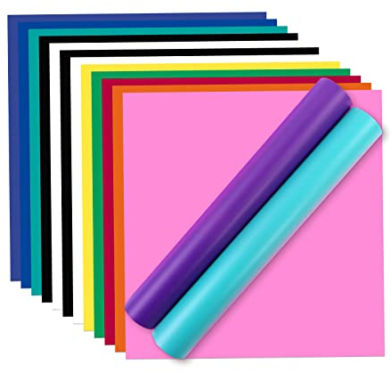 HTVRONT Vinylfolie Plotter Selbstklebend, 30.5 x 30.5cm Permanentem Klebefolien, 14 Farbe Plotterfolie Vinyl Selbstklebend für Basteln, Silhouette und Kreativen Arbeiten (Matt Vinylfolie)