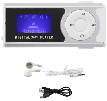 ciciglow Sport MP3, Tragbarer -Musik-Player 16 GB Erweiterungsspeicher mit LED-Taschenlampe LCD-Bildschirm-MP3-Player mit Kopfhörer und USB-Kabel(Silber)