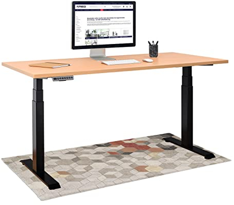 KRIEG HighDesk PRO Höhenverstellbarer Schreibtisch 120 x 80 cm I Schwarz + Buche - Elektrischer Sitz- & Stehtisch mit Tischplatte - Stehschreibtisch Elektrisch Höhenverstellbar