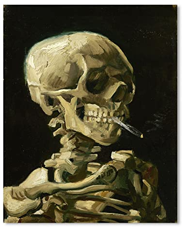 1 KINGO Van Gogh Leinwand-Wandkunst: Totenkopf eines Skeletts mit brennender Zigarette, Ölgemälde, Reproduktion, Schlafzimmer-Dekor, berühmte Kunstwerke, Heimdekoration, 61x76.2 cm
