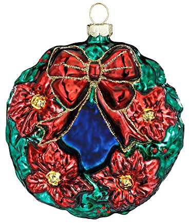 Christbaumschmuck Glas 9cm Weihnachtskranz mit Blumen Weihnachtskugeln Adventskranz bunt
