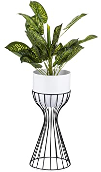 HowHomely Support pour fleurs avec cache-pot en métal noir et blanc 46 x 20 x 20 cm