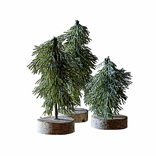 Loberon Baum 3er Set Lonzac, mit Kunstschnee, Chalet-Charakter, Festdekoration, Weihnachtsbaum, Weihnachtsdekoration, Weihnachten, Kunststoff, Birkenholz, Eisendraht, grün
