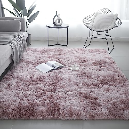SHIPKEY Red Violet Area Rugs 4'x5.3' (120x160cm) Soft Indoor Rugs, Fluffy Shaggy Carpet for Bedrooms, Living Room, Home Decor