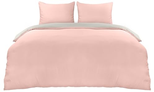 Utopia Bedding Bettwäsche 220x240 Set - Mikrofaser Bettbezug 240x220 cm + 2 Kissenbezüge 65x65 cm - Grau/Rosa