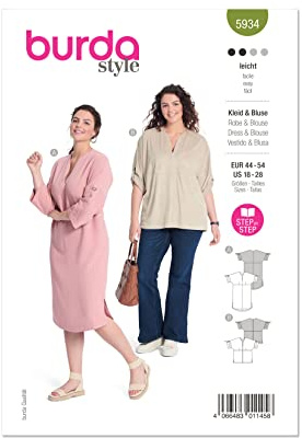Burda Paper Sewing Pattern 5934 Dresses, Tops 18-28 (44-54)