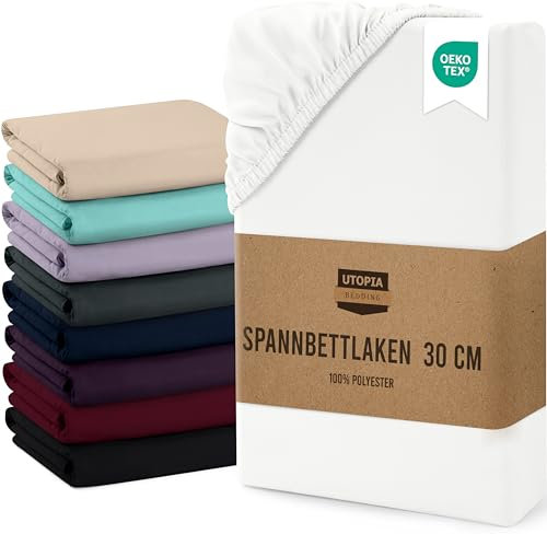 Utopia Bedding - Spannbettlaken 90x190cm Bis 30 cm - Weiß - Oeko-Tex Zertifiziertes - Gebürstete Mikrofaser Spannbetttuch