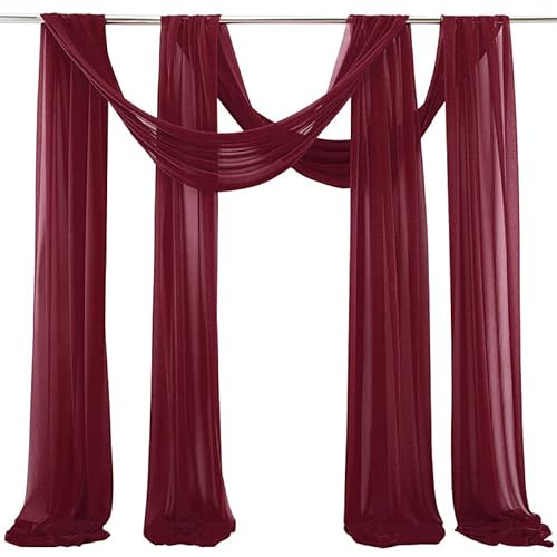 Hochzeitsbogen Vorhang, 2 Stück Drapierstoff Tüllstoff Tüll Foto Hintergrund Hochzeit Vorhang Deko Querbehang Traubogen Vorhang Hochzeitsdekoration Brautparty,Urlaub Party -75*600cm,Weinrot