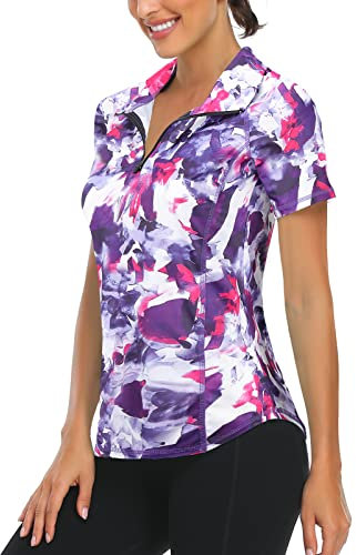 Ladies Golf Clothing, Gym Tops Women Great Sports Short Sleeve Classic Fitted Tops Women Quarter Zip Sports Golf Polos Tie Dye Tee Tie Dye-L