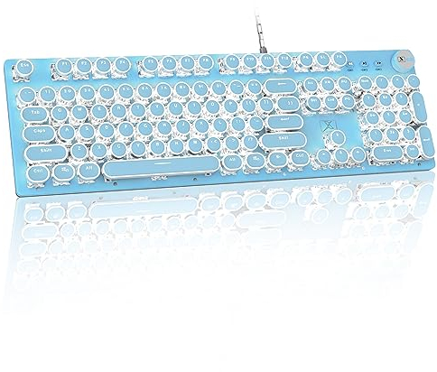 LexonElec Teclado mecánico para juegos con cable USB, interruptor azul, retroiluminación LED blanco, anti-ghosting de 104 teclas + ratón óptico 2400 DPI 6 botones
