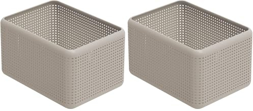 Rotho Madei Aubewahrungsbox 13l, Kunststoff (PP recycelt) BPA-frei, cappuccino, 13l (32,6 x 23,8 x 18,8 cm), Beige (Packung mit 2)