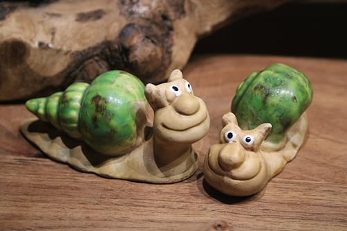 Holzwurm 2 niedliche kleine Schnecken aus Keramik, L 8 cm, H 4 cm, Schnecken-Duo