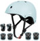 XJD Fahrradhelm Kinder Schoner Set(7er) Kinder Helm mit Knie- & Ellenbogen- & Handgelenkschützer Verstellbarer Schutz Jugend Skaterhelm für 3-13 Jahre Alt (Hellblau, S: 51-54 cm)