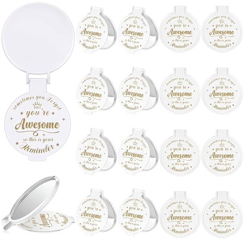 Gulfmew 18 pezzi specchi compatti motivazionali da 7 cm, ideali come bomboniere per feste, regalo per quinceañera, piccoli specchi tascabili da borsetta, mini regali per donne adulte, colleghe