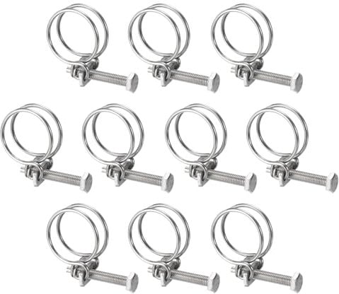 sourcing map 10Pcs Double Wire Hose Clamp, 36-40mm Adjustable Stainless Steel Wire Hose Clips with M8 Bolt for Dust Collection Hose, Pump Hose Pipe