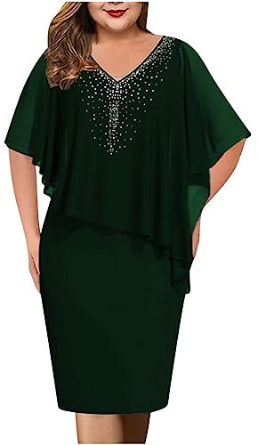 Elegant Plus Size Sequin Chiffon Dresses - Party Evening Clubwear Midi Dress - Elegant Sexy Casual Cocktail Lace Half Sleeve Summer Wedding Guest Outfit