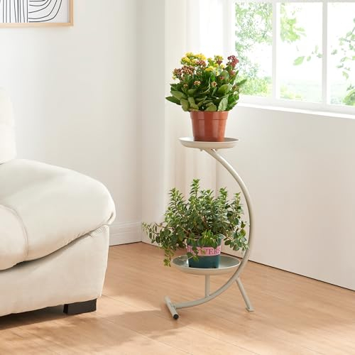 [en.casa] Porte-Plantes Style Intemporel Support de Plantes pour Intérieur Étagère à Fleurs Design pour Salon Chambre Bureau Métal 62 x 30 x 25 cm Gris Clair